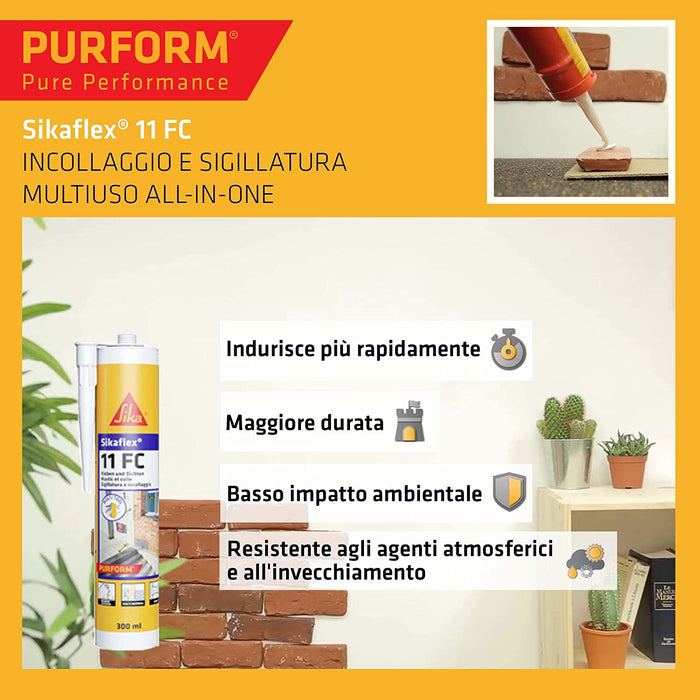 Sika Sikaflex 11 FC Purform Grigio - Adesivo Sigillante Poliuretanico 300 ml - Scatola 12 pz.