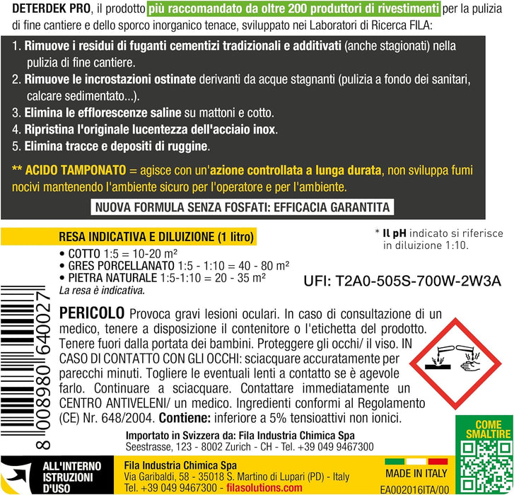 Fila Deterdek Pro | Detergente Acido Fine Cantiere