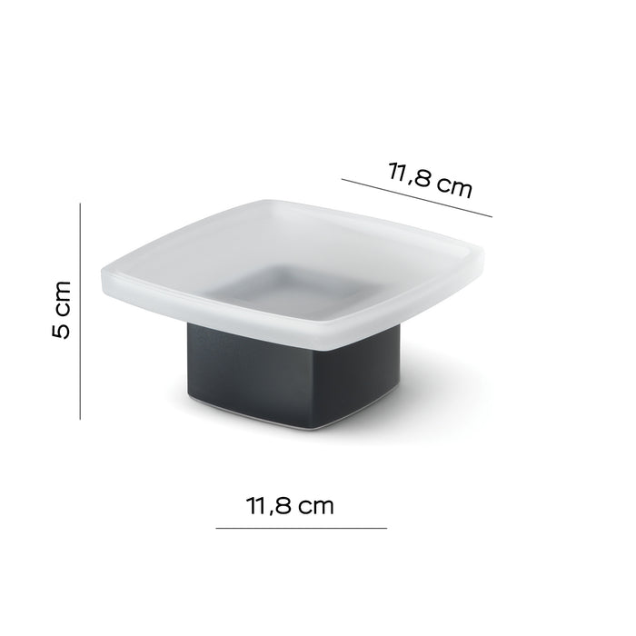 Gedy - Portasapone da appoggio con contenitore in vetro satinato e Nero Mat, Collezione Lounge Cod.5451