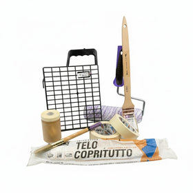 Kit Attrezzi per Pittura per Interni - Rullo, Pennelli, Nastri e Telo Protettivo