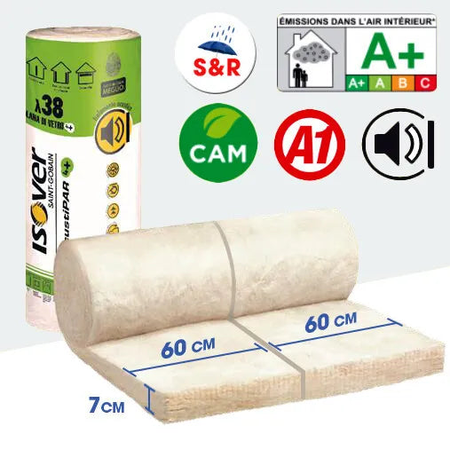 Isover - Acustipar 4+ Lana di Vetro a Rotoli mm.45 per Isolamento Acustico