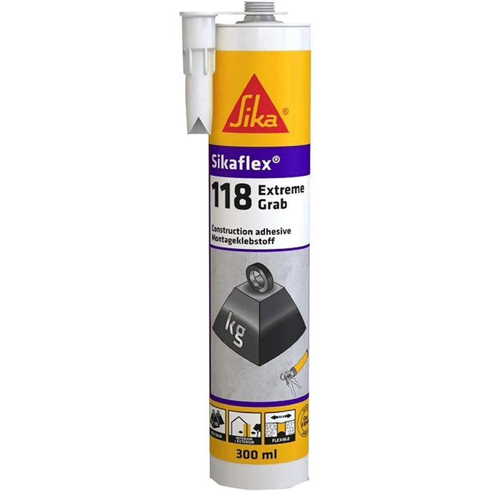 Sika - Sikaflex-118 Extreme Grab Adesivo per applicazioni che richiedono un'elevata presa iniziale, aderisce sulla maggior parte dei materiali edili. Uso in interno ed esterno, Bianco, 290ml - Sigillanti
